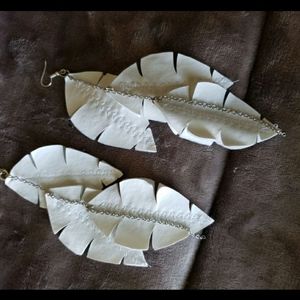 7" white leaf / feather earrings